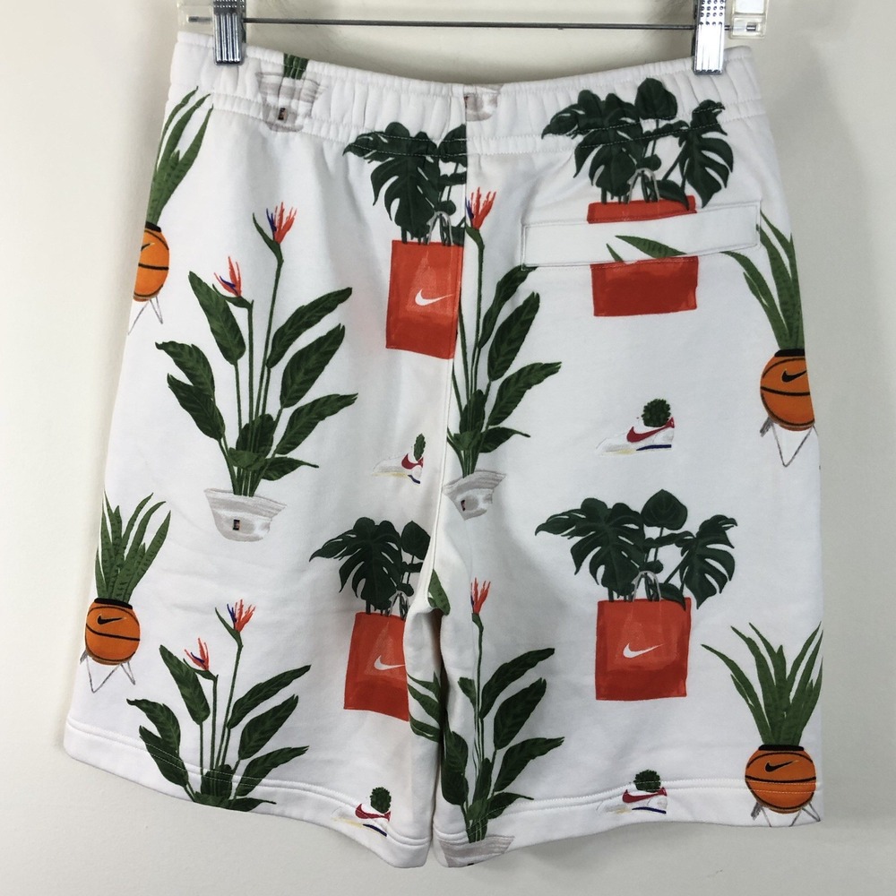 Nike Sportswear Court Cortez Plant Printed Shorts Men's Sz S White Green Sports